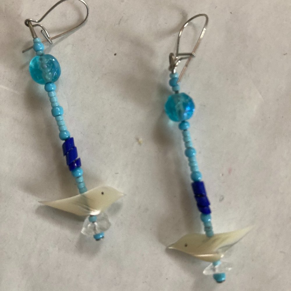 Blue bird earrings  - dangle